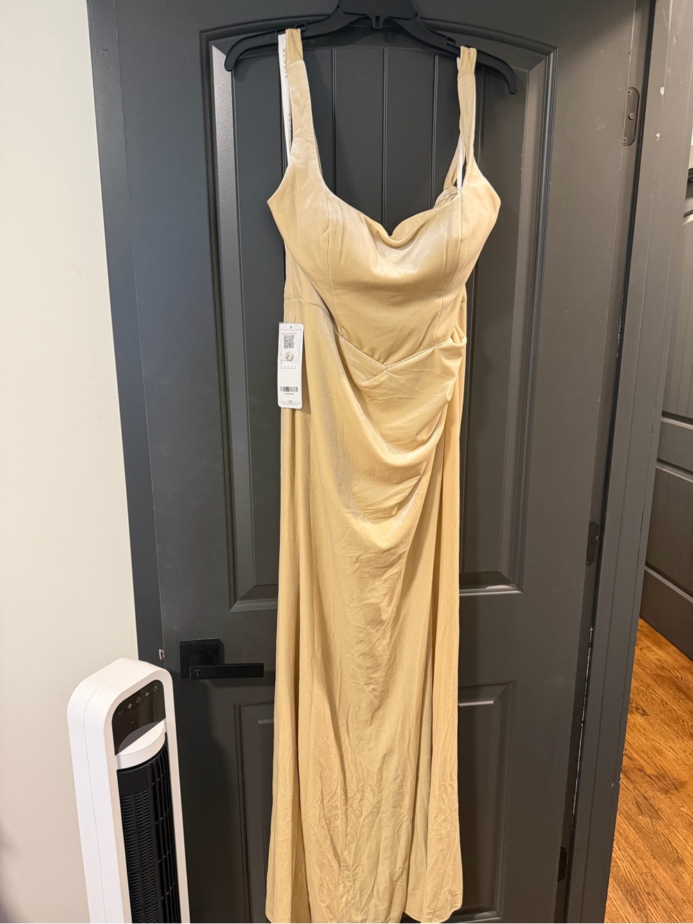 Azazie BRIDESMAID champagne maxi, light velvet NEW